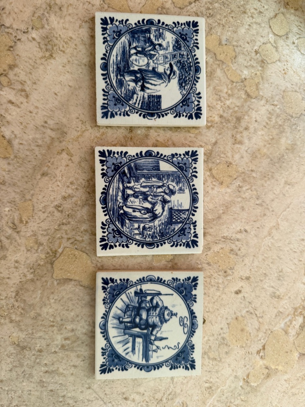 Holland Blue and White Delft-Style Decorative Ceramic Tiles - Set of 3